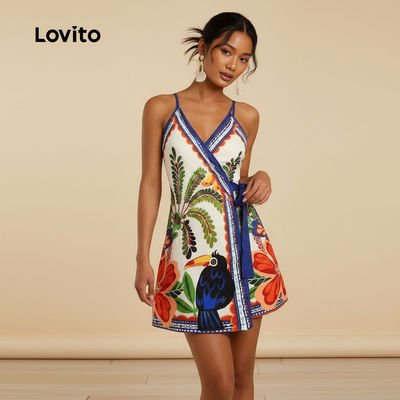 Lovito Kỳ nghỉ Váy kèm thắt lưng nữ váy xuân hè LBL32241