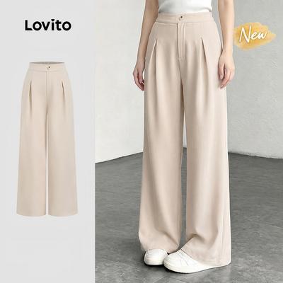 (New Arrival) Lovito Quần tây nữ màu kaki nhạt khóa kéo phong cách xuân hè L198ED062