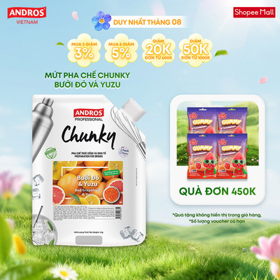 Mứt Trái Cây Pha Chế Bưởi đỏ & Yuzu - Có miếng trái cây thật - Nguyên liệu pha chế - ANDROS CHUNKY - 1kg