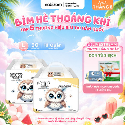 COMBO 2 Tã/Bỉm Quần NABIZAM Magic Soft Nội Địa Hàn Mềm Mỏng, Thấm Hút, Chống Tràn Size L Cho Bé Từ 8-13kg, 30 Miếng/Bịch