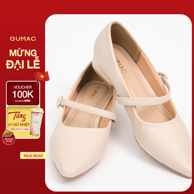 Giày Búp Bê Nữ GUMAC Thiết Kế Mũi Nhọn Quai Ngang Phối Khóa Thời Trang GF01078