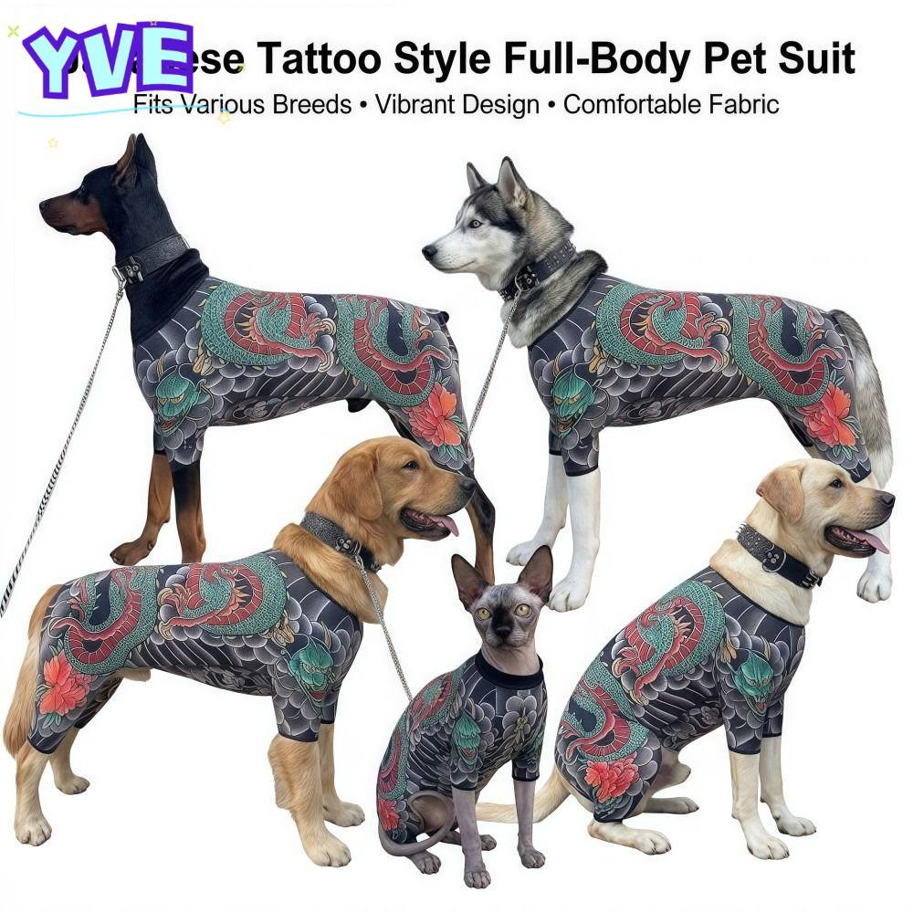 YVE Pet Tattoo Jacket, Áo Vest hình mèo thoáng khí như thật, sáng tạo vui nhộn Bốn mùa Quần áo thú c
