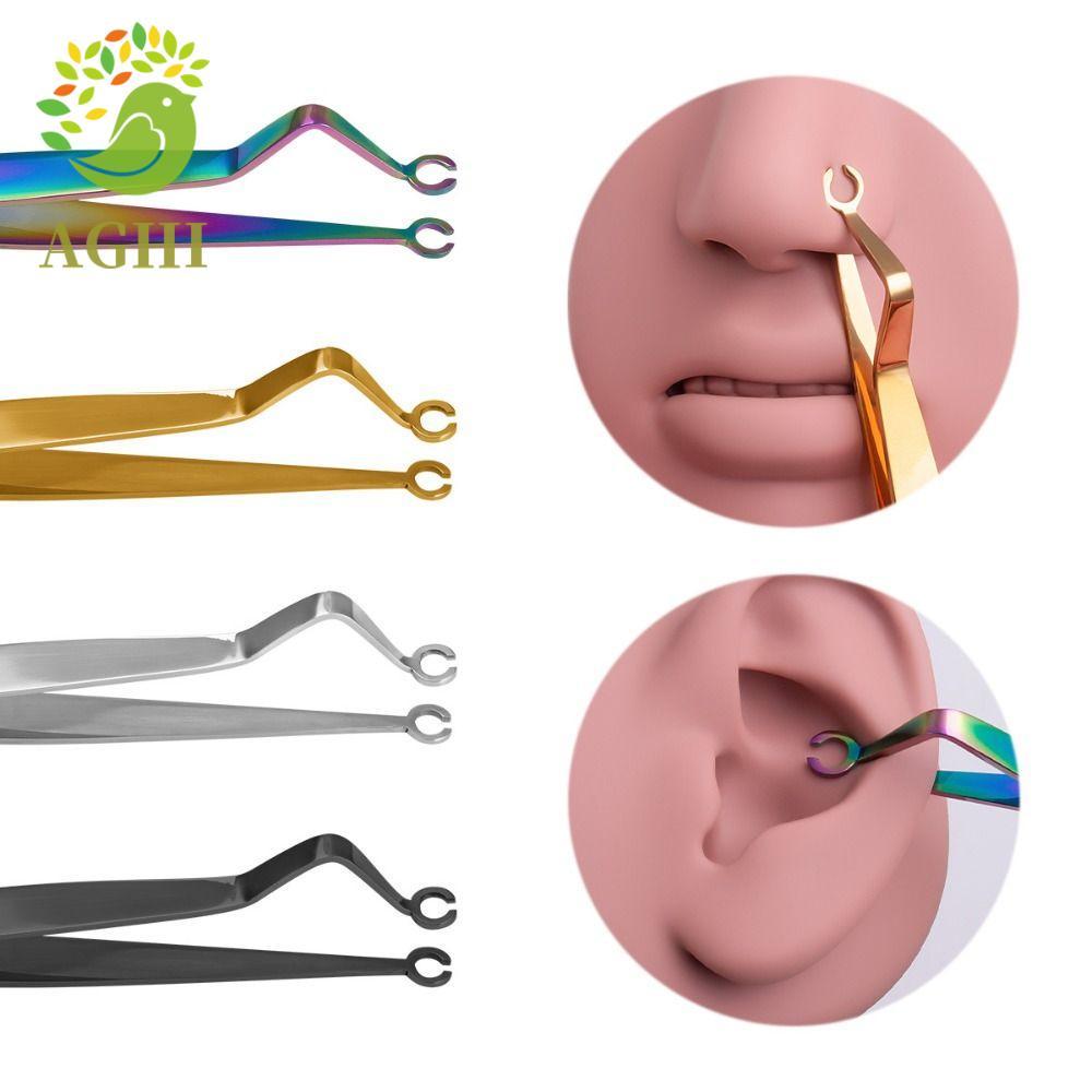 BLAZELINK Body Piercing Tool, Thép không gỉ Ear Stud Dermal Forceps, Micro-blooding Navel Stud Mũi S
