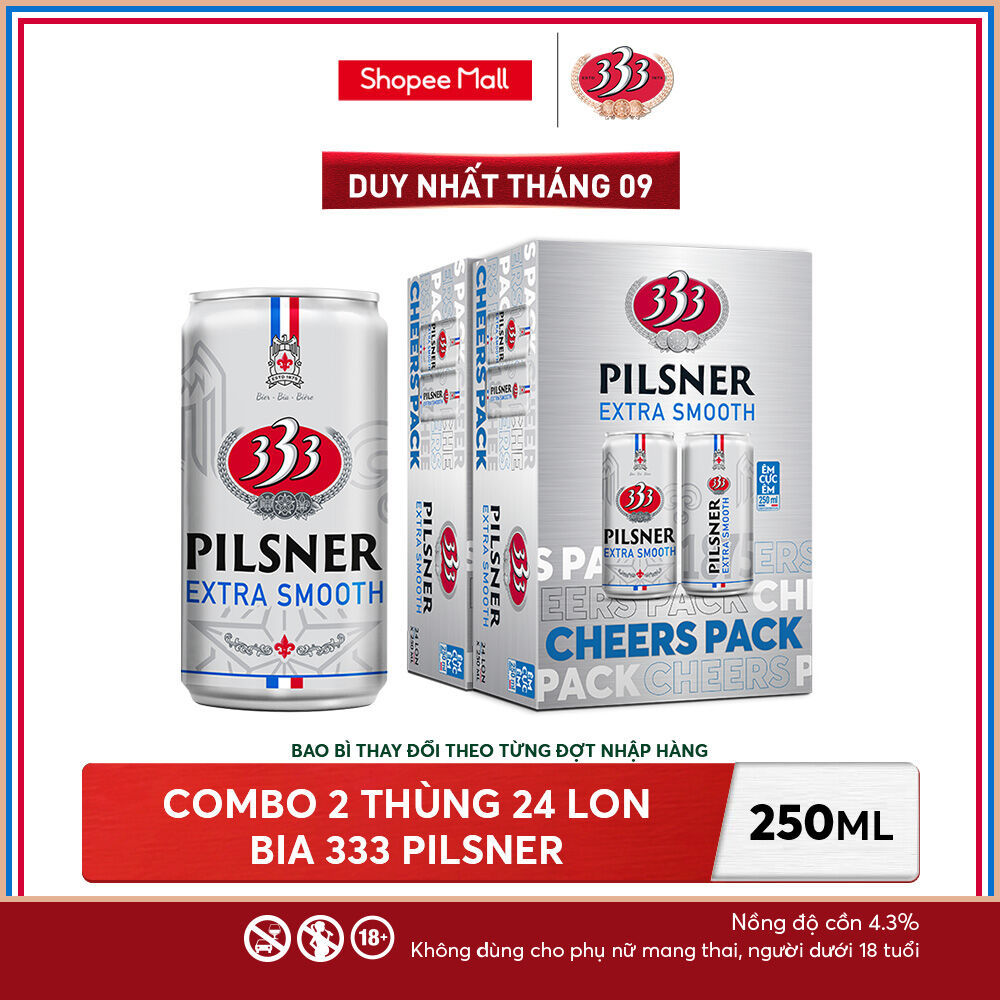 Nồng độ cồn 4.3% - Combo 2 Thùng 24 Bia 333 Pilsner 250ml