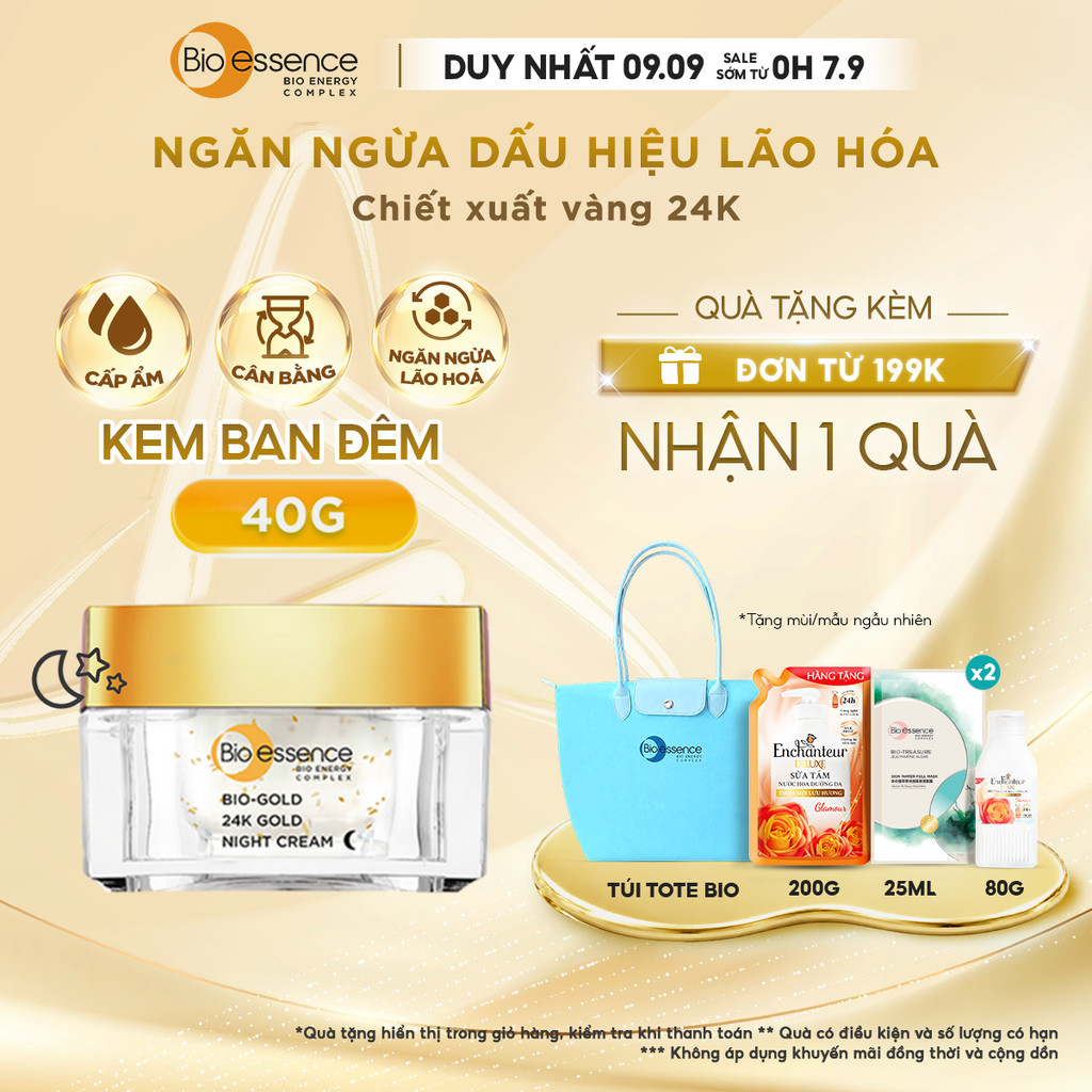 Kem dưỡng ngăn ngừa lão hoá ban đêm với tinh chất vàng 24K, cho làn da săn chắc sáng khoẻ Bio essenc