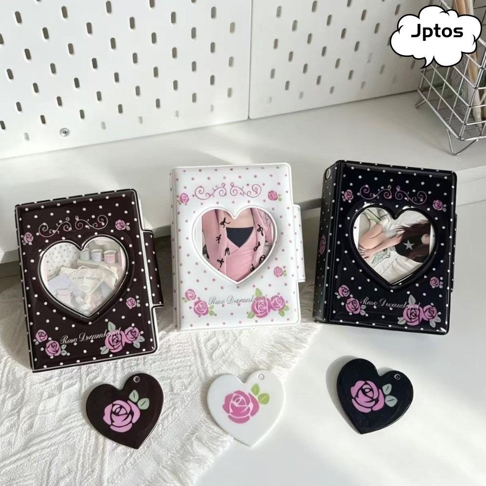 JPTOS Photocard Holder, Photocard Binder Rose Print Album ảnh 3 Inch, Nút chụp cổ điển Trái tim rỗng