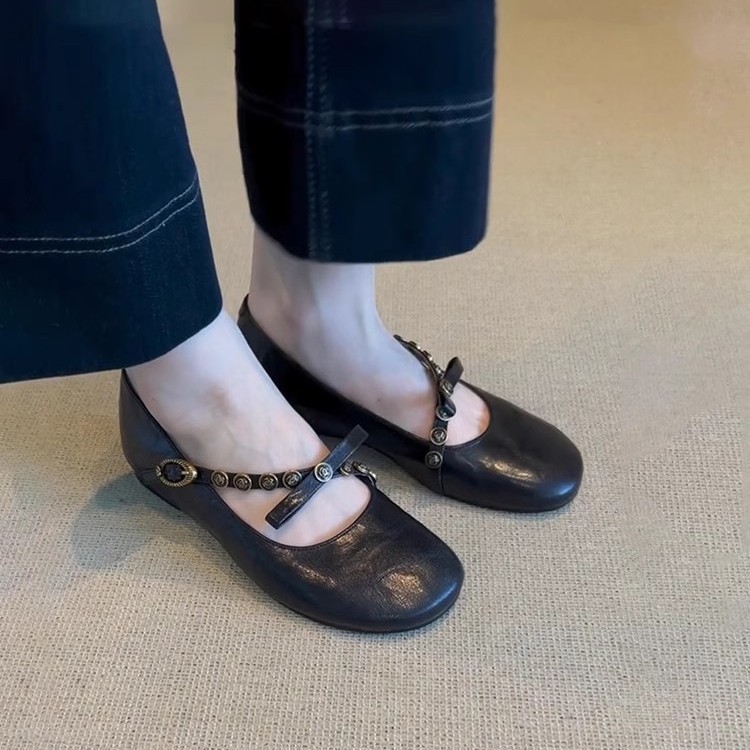 Nông Miệng Khóa Nơ Thắt Lưng Giày Đế Bằng Slip On Mary Jane Giày Nữ