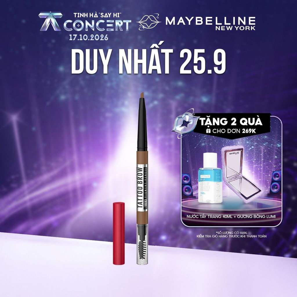 Chì Kẻ Mày 36H Lâu Trôi, Kháng Nước, Dễ Kẻ, Chuẩn Màu Tattoo Brow Maybelline New York Pigmented Pencil 0.25g