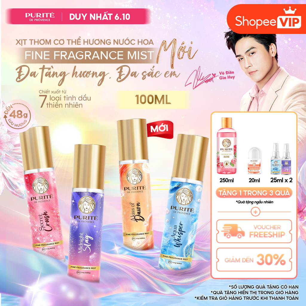 [VOUCHER SVIP 20%] [MỚI] Xịt Thơm Body Mist Purité Hương Nước Hoa Cao Cấp 100ML - Lưu Hương 48H - CO