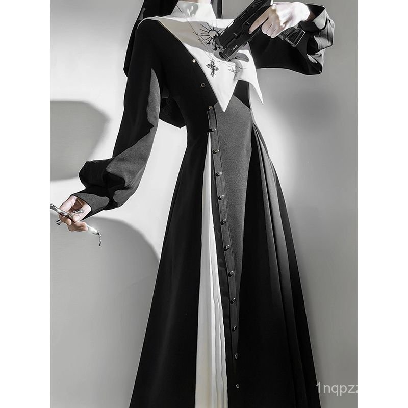 Váy lolita gothic tu sĩ đen trắng, đầm lolita tối màu Halloween phong cách á văn hóa nữ