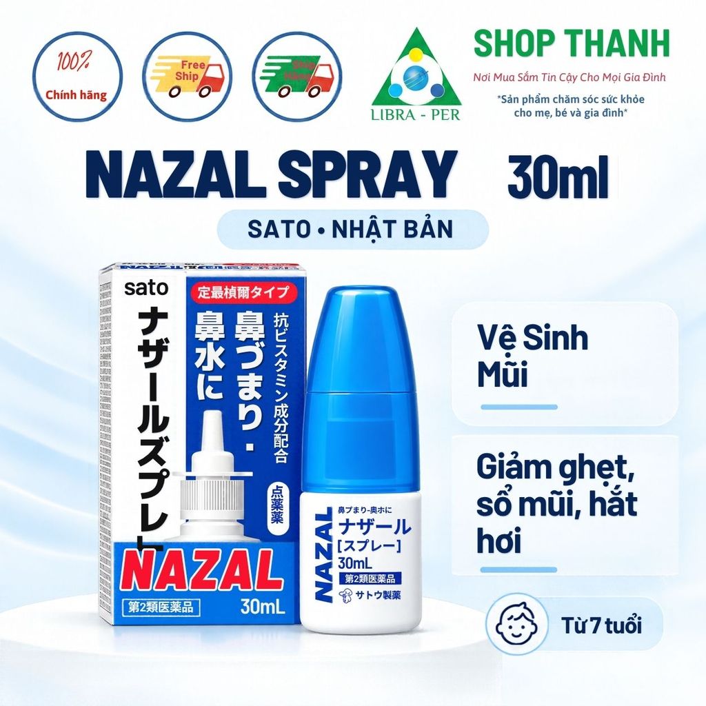 Chai Xịt Mũi Nazal Spray Sato 30ml Nội Địa Nhật – Hỗ Trợ Làm Sạch Mũi, Giúp Giảm Ghẹt Mũi, Hắc Hơi. 