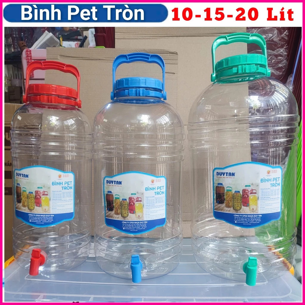 Bình PET  Tròn Đựng Nước Uống 10 lít, 15 Lít, 20 Lít  ( Có Vòi) DUY TÂN
