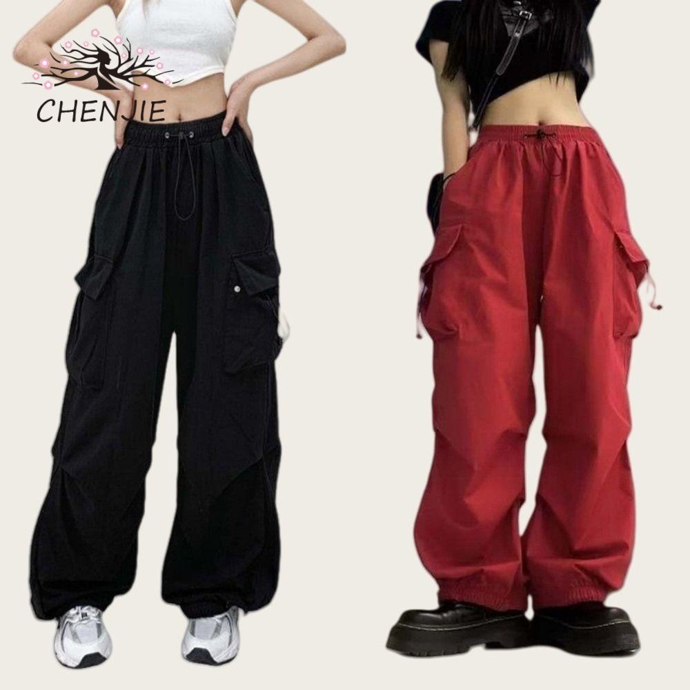 Quần baggy nữ Chenjie lưng co giãn, nhiều túi, style hippie và hip-hop