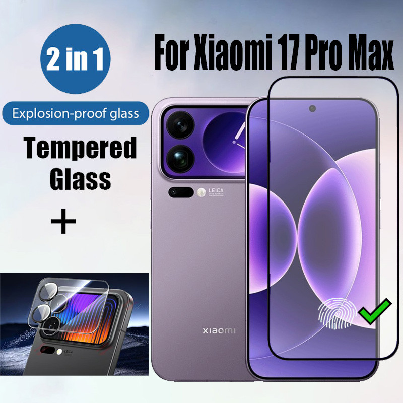 Kính cường lực bảo vệ màn hình 2 trong 1 cho Xiaomi 17 Pro Max 5G Phim bảo vệ phía trước có thể mở khóa & Phim mặt sau bằng kính
