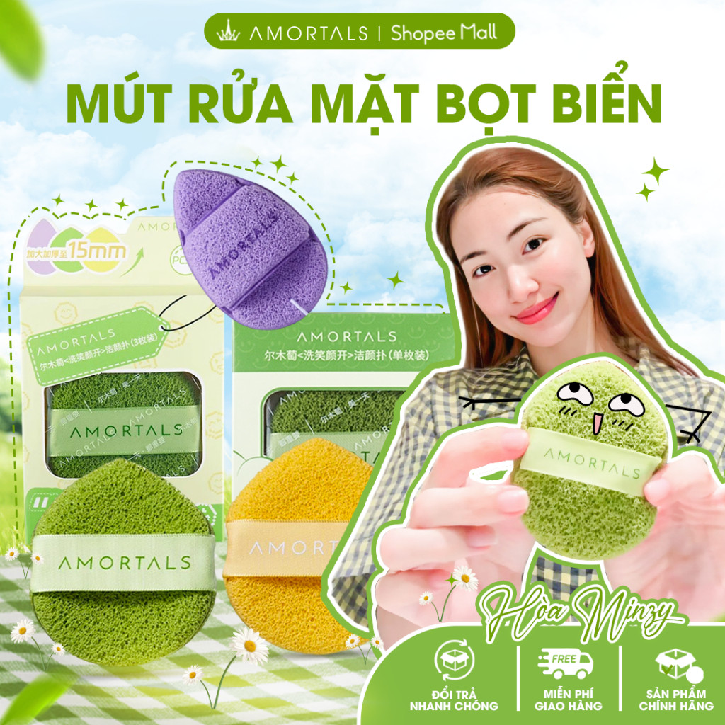 《Amortals x Hoà Minzy》Bông mút rửa mặt bọt biển AMORTALS Chính hãng hình giọt nước làm sạch da mặt