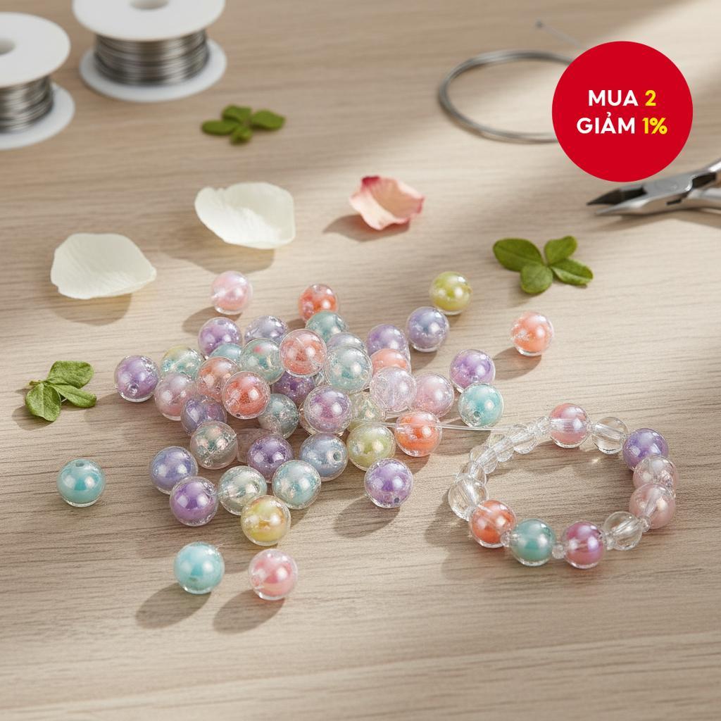 St.kunkka 50 chiếc hạt tròn acrylic nhiều màu 8-12mm, trong suốt, làm thủ công DIY, phụ kiện làm vòn