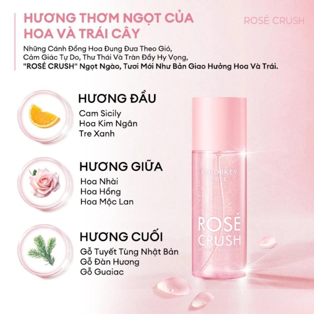 Ảnh 5 của Xịt thơm toàn thân COLORKEY ROSÉ Shimmer Fragrance Mist lưu hương tươi mát, dưỡng ẩm nhẹ