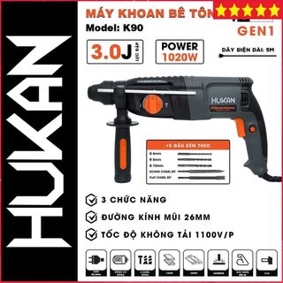  Máy khoan đục bê tông HUKAN K90 3 Chức năng Công suất 1020W Tặng Bộ 5 Mũi khoan và Đục 