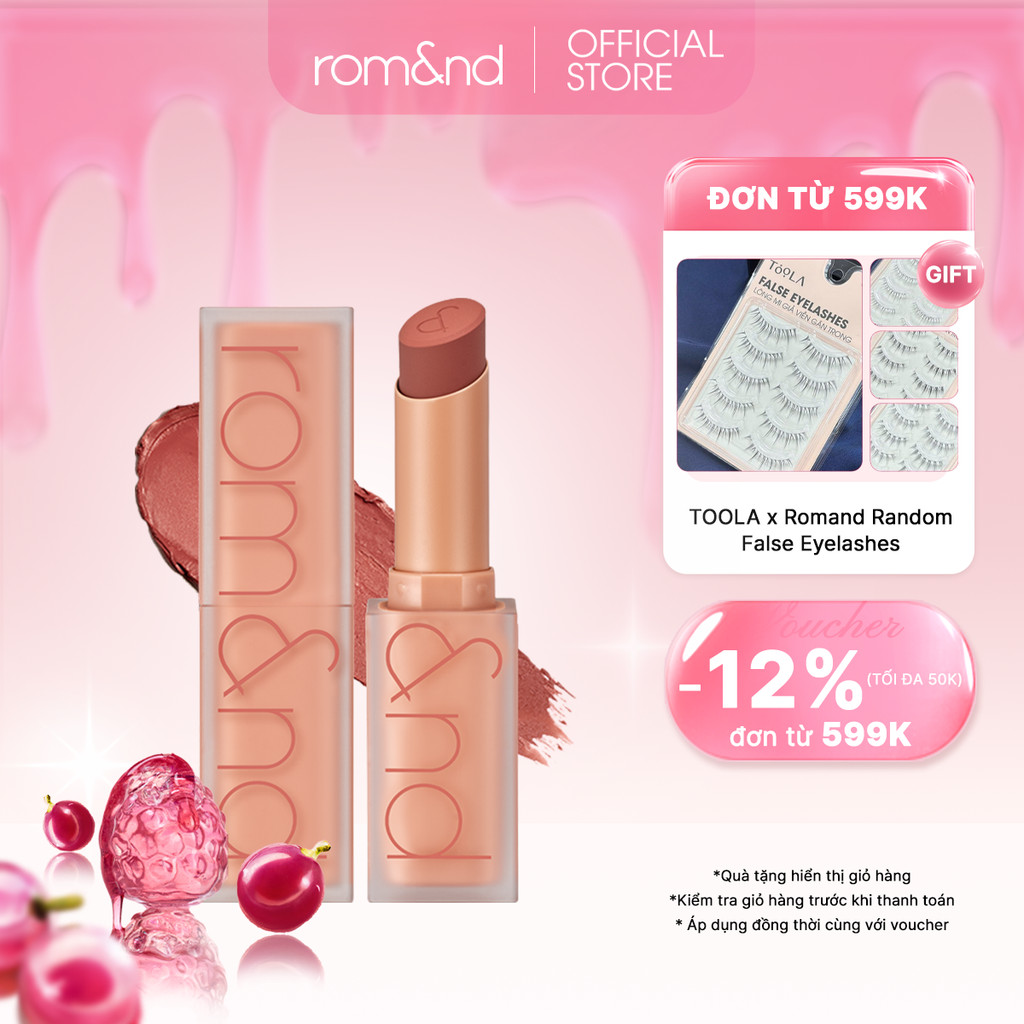 [Rom&nd] [Muteral Nude] Son thỏi lì, lên màu siêu xinh Hàn Quốc Romand Zero Matte Lipstick 3g