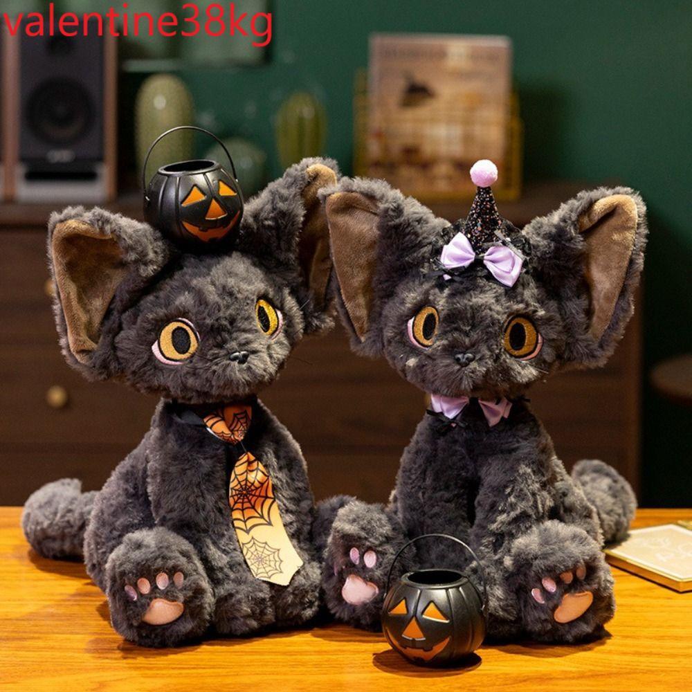 TAXON Devon Rex Cat Đồ chơi sang trọng, Giỏ bí ngô phong cách Halloween Búp bê sang trọng mèo đen, L