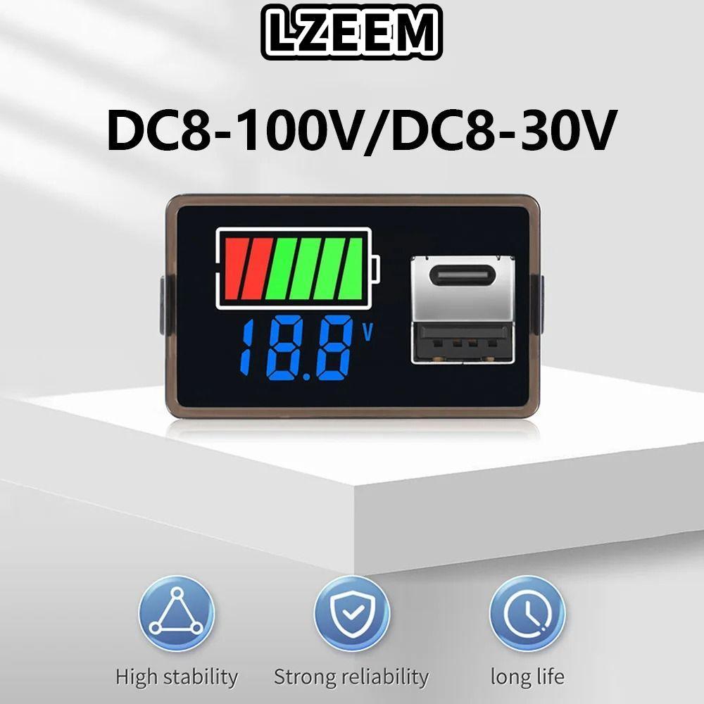 Chỉ báo dung lượng pin LZEEM, Vôn kế kỹ thuật số màn hình kép LCD USB Type-C, Máy kiểm tra công suất
