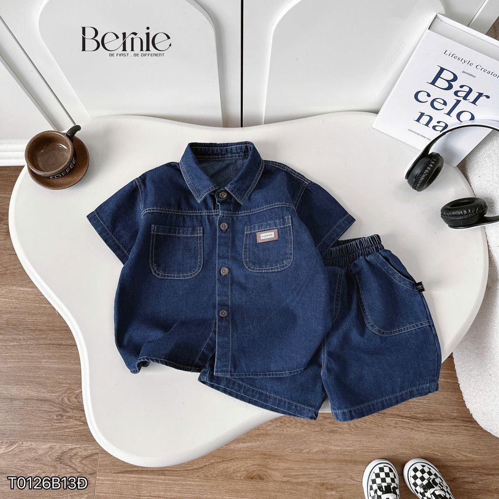 BỘ JEAN BERNIE CỘC TAY POKET CHILL CHO BÉ