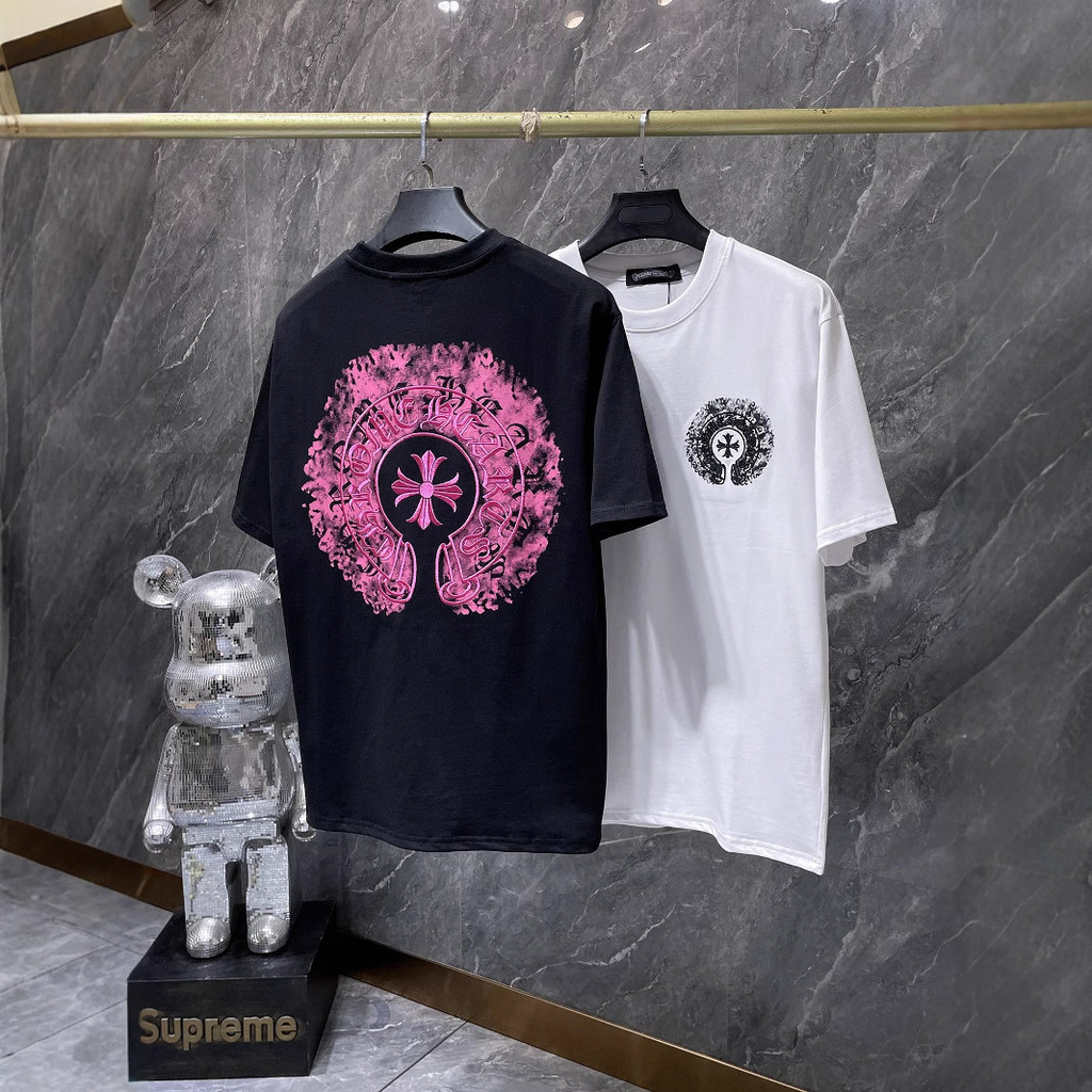 XHTN Chrome Hearts Summer new style colorful ghost image horseshoe cross embroidered short sleeves T