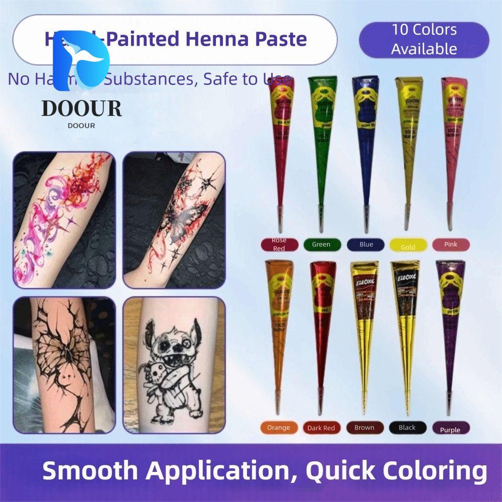 Kem xăm henna DOOUR, Màu nâu đen Bán vĩnh viễn Henna Paste Cone, Kem xăm Henna Tạm thời Dễ sử dụng K