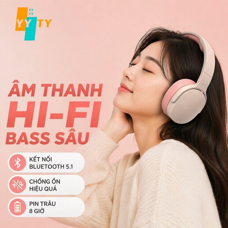 Tai Nghe Bluetooth Chụp Tai P2961 Chống Ồn Bass Sâu HiFi Bluetooth Năm Bốn Pin Tám Giờ