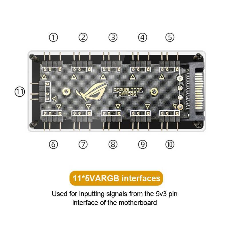 [Linwei] Quạt làm mát PC ARGB HUB 1 đến 11 5V 3Pin LED Strip Light HUB Adapter SATA Power ARGB Fan S