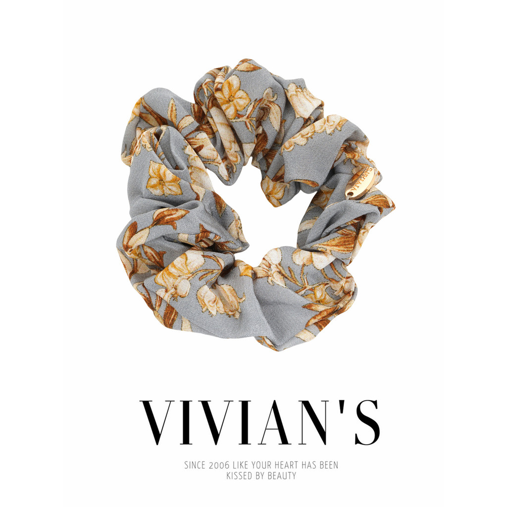 Dây buộc tóc lụa của Vivian 's Vivian 's ~ Xám xanh の Vivian 's ~ Dây buộc tóc xoăn Scrunchy Dây buộ