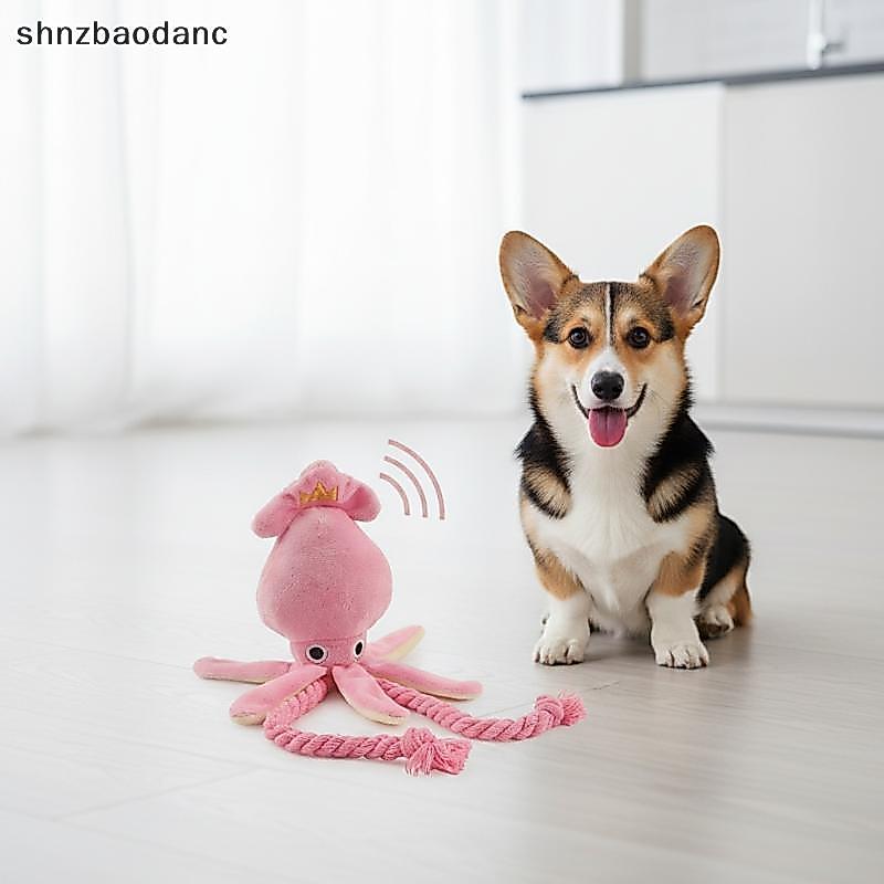 [SHNZCC] Octopus Plush Dog Chew Toy Pink Squeaker Dây bện bền không mùi cho chó con mọc răng Tương t