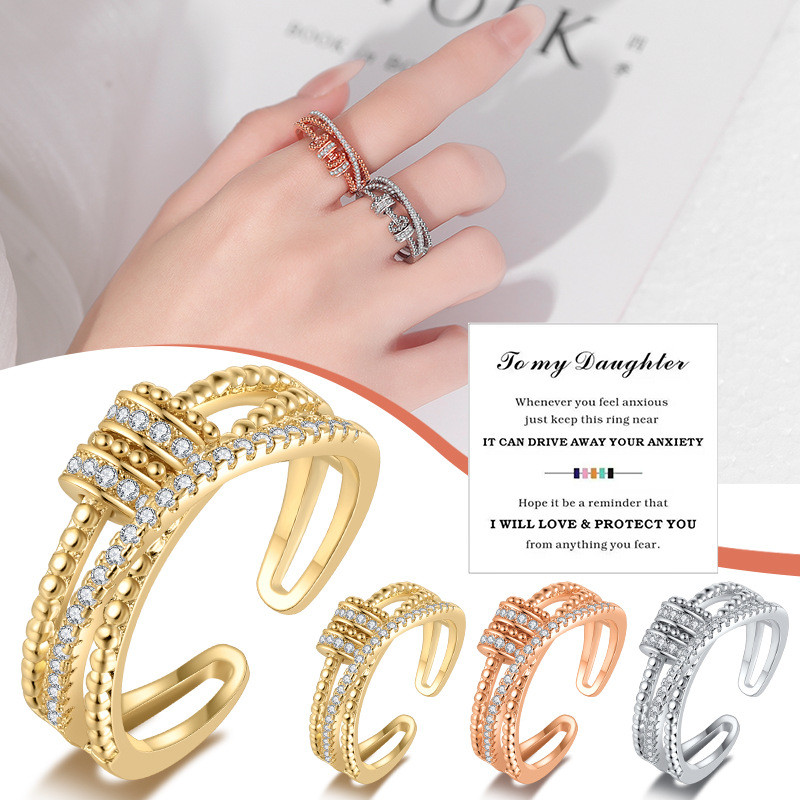 Preferred#Trendy and fashionable anxiety-relief rotating ring for women, personalized double-layer z