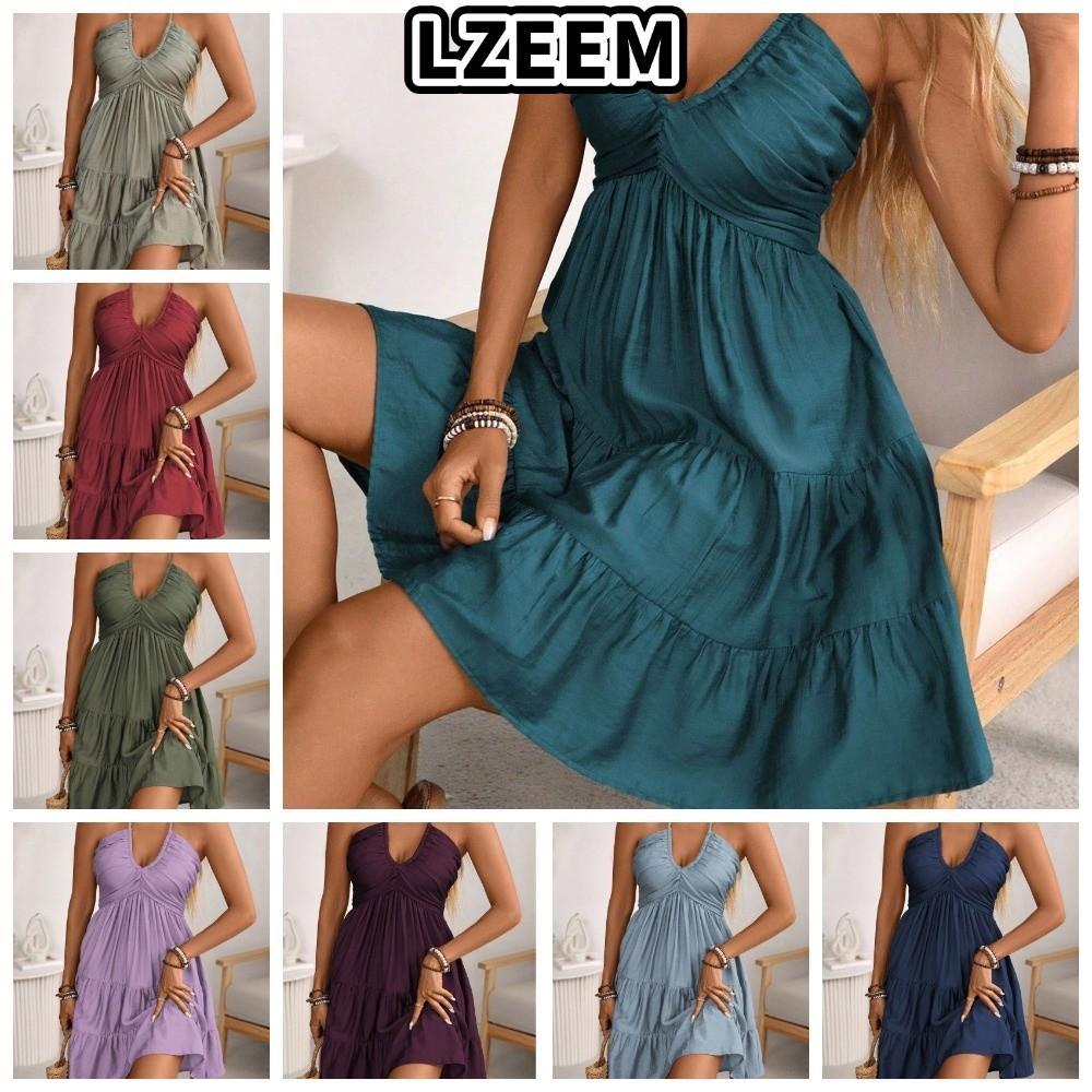 Đầm dây nữ LZEEM, Thắt lưng đeo vai mùa hè Mini Dress, Sang trọng Backless Flowy Ruffle Hem Cami Dre