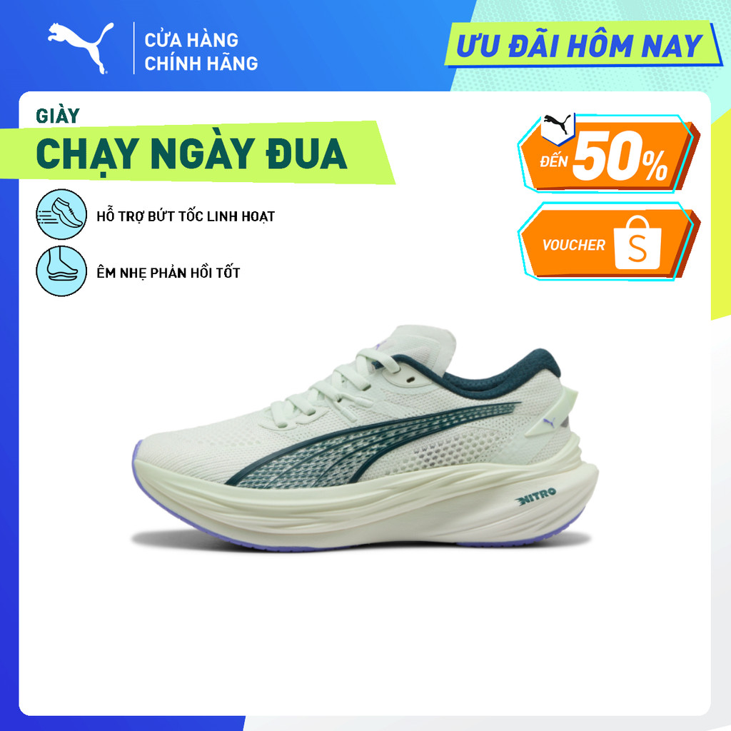 Giày Chạy Bộ PUMA Nữ Deviate NITRO 3 Wns Sage Frost-Green Terrain Màu Xanh Lá