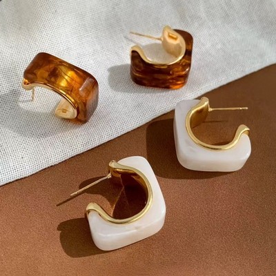 Pinkdudu Hổ Phách Họa Tiết Bông Tai Vintage Ngắn Dangles Retro Tính Khí Trang Sức Cho Nữ PD2583