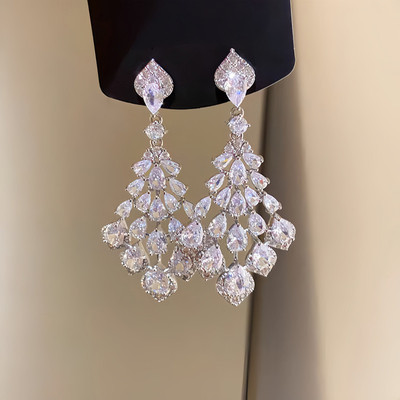 Pinkdudu Ánh Sáng Sang Trọng Giọt Nước Full Kim Cương Giả Dài Tua Rua Thả Bông Tai Lấp Lánh Tòn Ten Cho Nữ Thanh Lịch Tuyên Bố Trang Sức PD2584