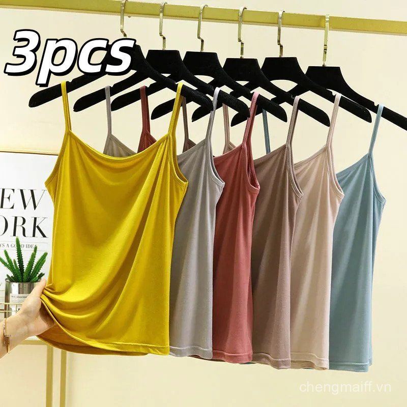 （3pcs)  棉女式背心  Áo ba lỗ nữ cotton mát BYJANE, Áo 2 dây bản to, Áo tanktop co dãn 4 chiều phù hợp đi 