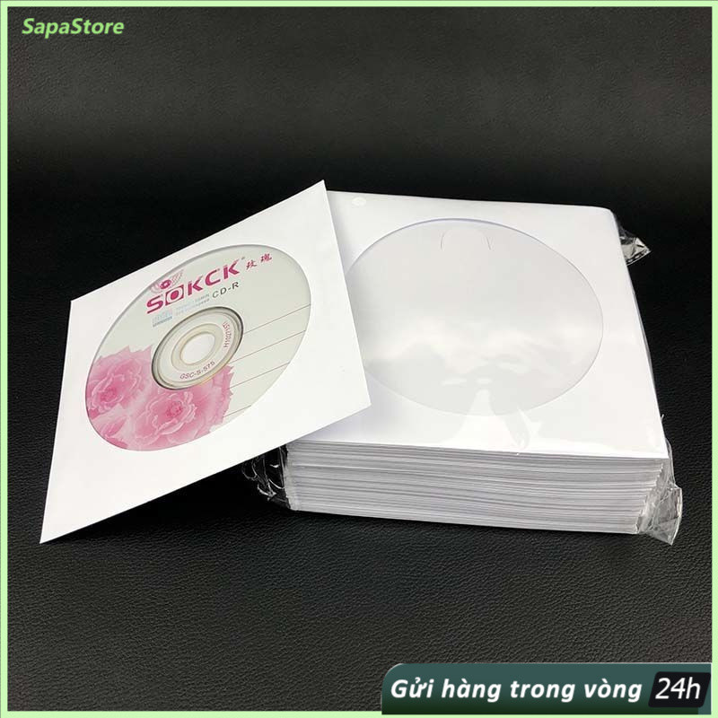 Túi giấy đựng đĩa CD 80g trắng 12cm và 8cm, cho CD DVD 12cm, Giấy trắng, Bảo vệ đĩa CD/DVD