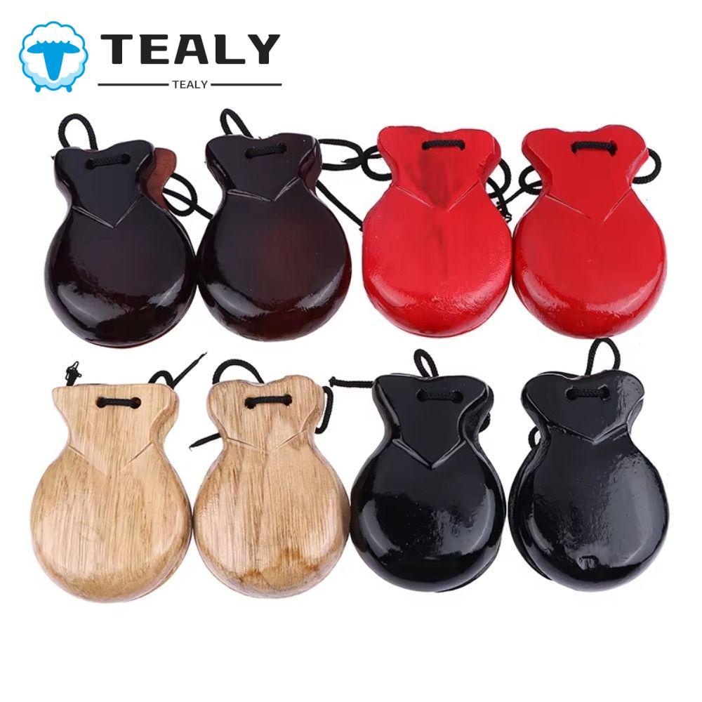 TEALYMY Gỗ Castanets, Bộ gõ Orff có dây gỗ Clapper, Thiết kế truyền thống cổ điển Gỗ cứng Flamenco P