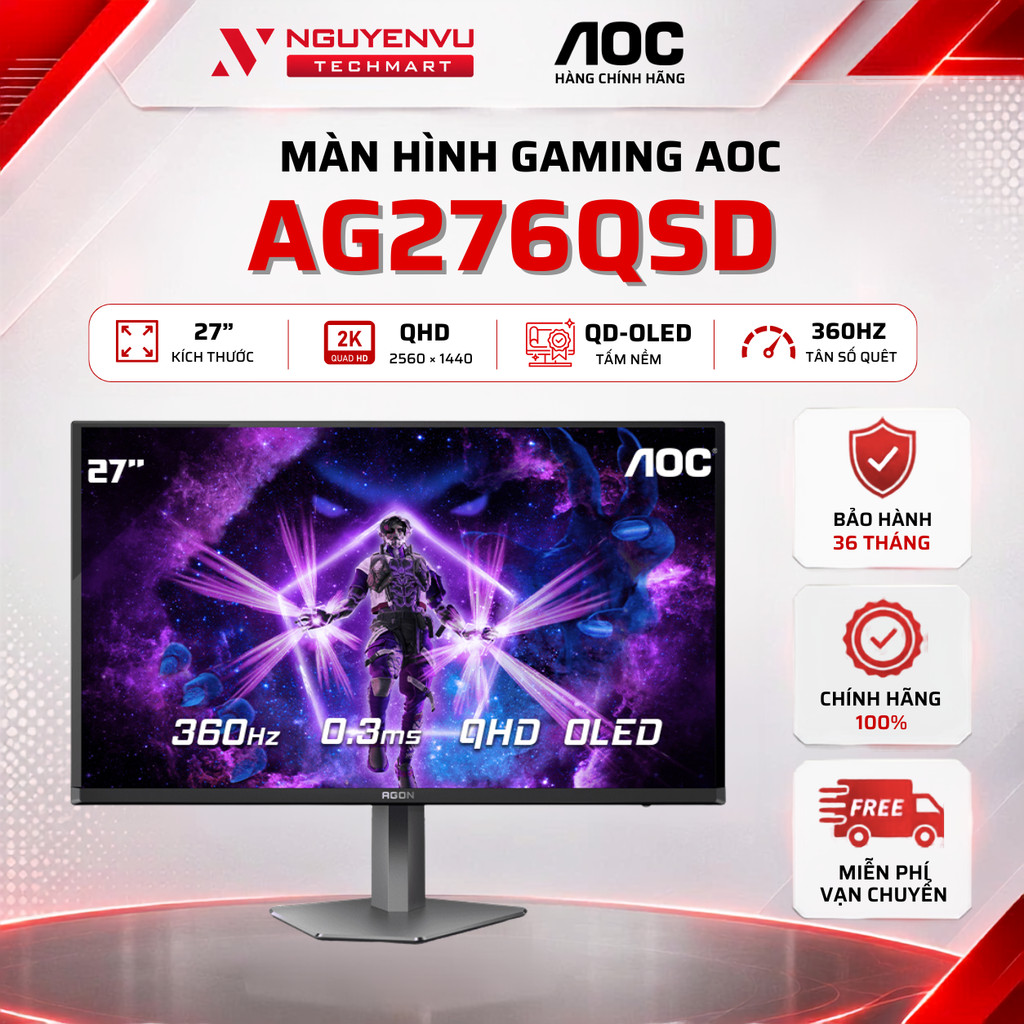 [Tặng Đèn] Màn Hình gaming AOC AG276QSD 27 inch 2K (QHD/QD-OLED/360hz/0.03ms) - Hàng Chính Hãng