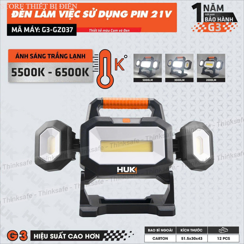 Đèn led chiếu sáng dùng pin HUKAN GZ037, 3 Cấp độ sáng, Điều chỉnh góc 180 độ, Đèn làm việc, STORE T