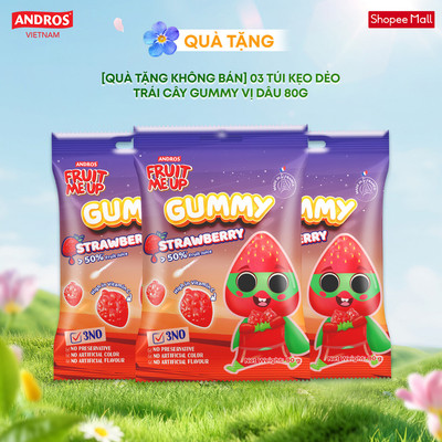 [QUÀ TẶNG KHÔNG BÁN] 3 túi kẹo Dẻo Trái Cây Gummy vị Dâu 80G - Nhập Khẩu Từ Pháp Của Pháp - ANDROS FRUIT ME UP GUMMY