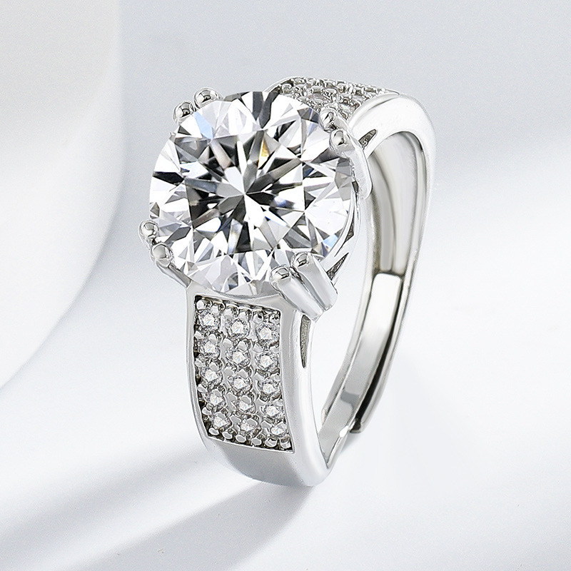 5 Carat Tròn Moissanite Nhẫn 8 Trái Tim 8 Mũi Tên Mặt Rộng Trang Sức Thời Trang Nữ