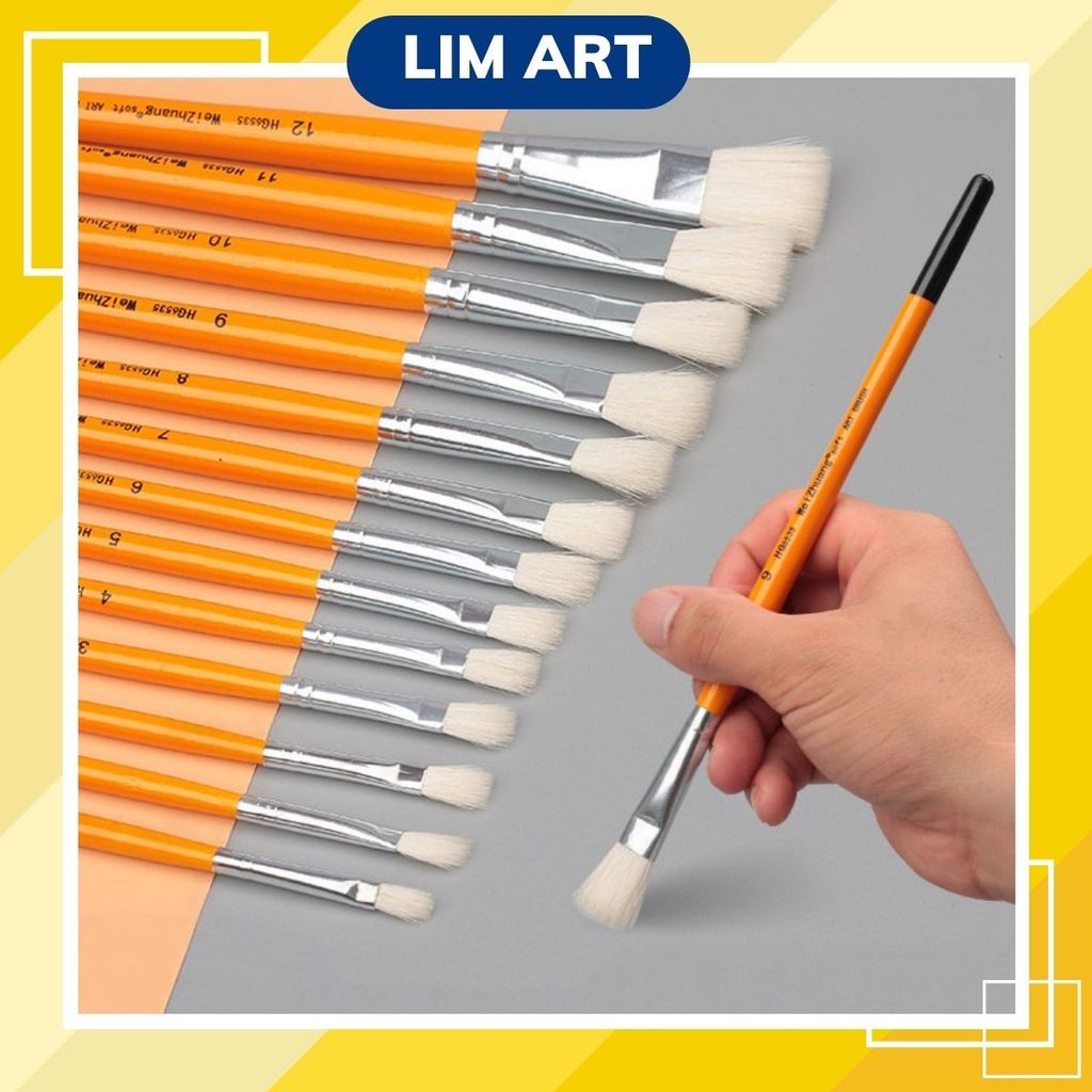 Cọ Lông Dê Đầu Dẹp Vẽ Màu Nước, Acrylic, Gouache LIM ART