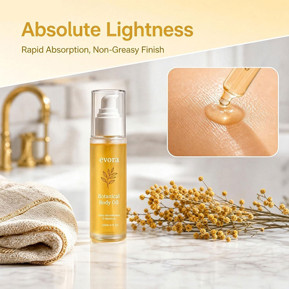 evora Botanical Body Oil, Natural Plant‑Derived Moisturizing Body Oil Nourishing Hydrating Skin Care