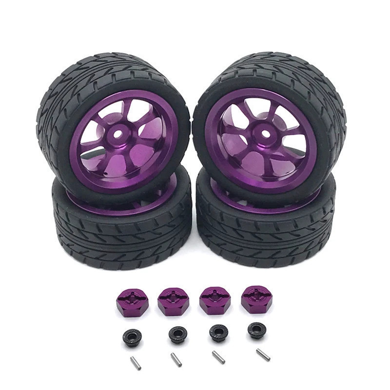 4 65mm 12mm Hex Kim Loại Bánh Xe Vành Cao Su Lốp RC Xe Cho Wltoys 144001 144010 124007 124016 124019