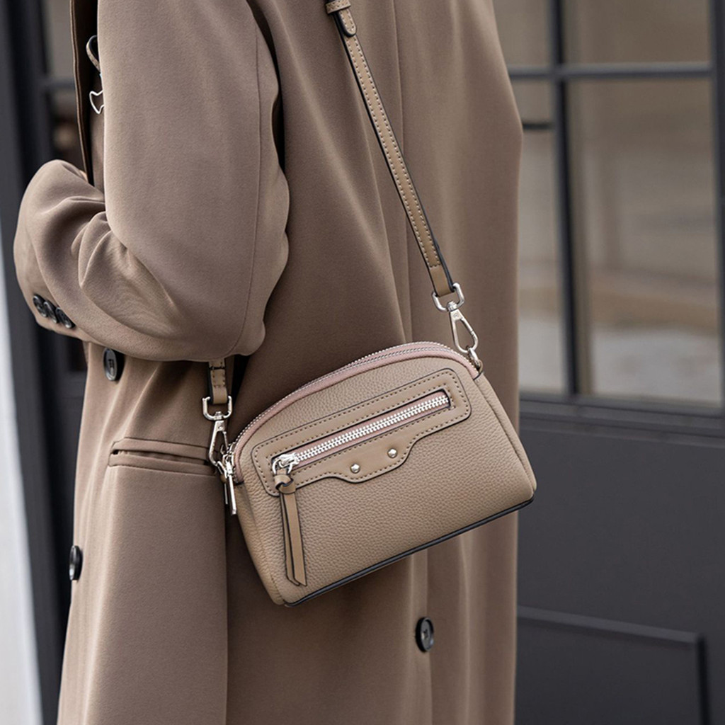 New women's crossbody bag, genuine leather shoulder bag, convenient double zipper phone bag