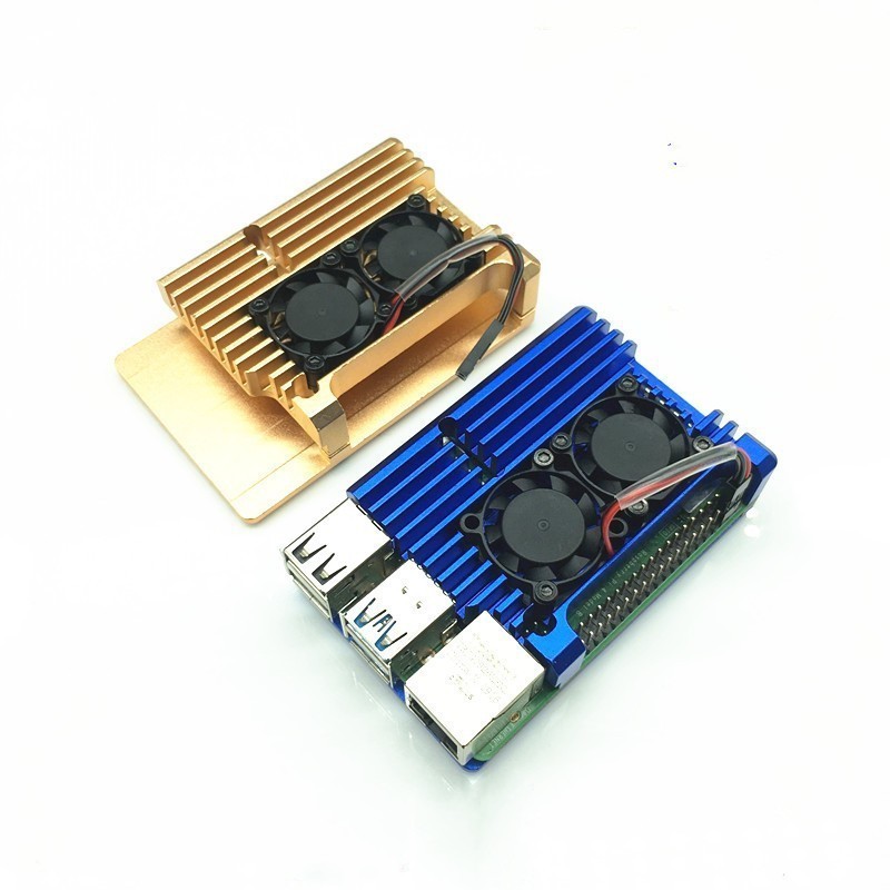 Raspberry Pi 4 Vỏ Quạt Kép Làm Mát 4B Vỏ Hợp Kim Nhôm Raspberry Pi 4B + Vỏ