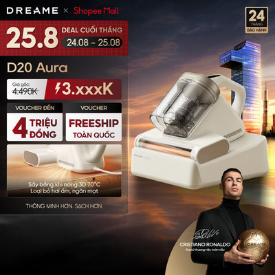 Dreame D20 Aura Máy hút bụi giường nệm diệt khuẩn LED UV | lực hút 16.000Pa | sấy khí nóng 3D 70°C | BH 24 tháng